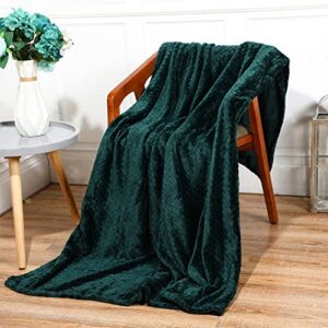 4 pcs large soft fleece throw blanket 50 x 70 inch jacquard weave leaves pattern blanket lightweight cozy flannel blanket for most season sofa bed couch warm decorative washable blanket (dark green)
