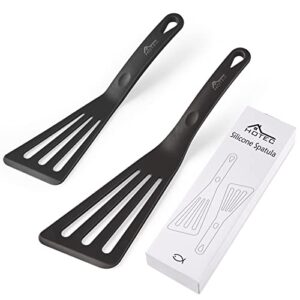 hotec heat resistant silicone slotted fish turner spatula set flipper spatulas for cooking non stick cookware strong dishwasher safe black