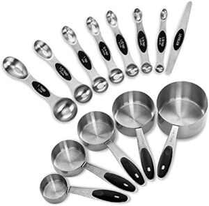 edelin measuring cups and magnetic measuring spoons set, stainless steel 5 cups and 7 spoons and 1 levele (13set)
