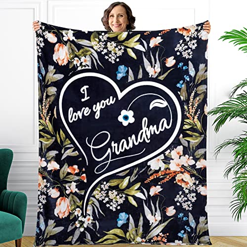 Mothers Day Gifts for Grandma, Gifts for Grandma Blanket, Grandma Gifts from Grandkids, Best Grandma Gifts, Grandma Birthday Gifts from Grandchildren, Throw Blanket 65”x50” (Flowers)