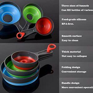 Canning Funnels for Kitchen Use,Food Grade Silicone Collapsible Kitchen Funnel Set of 3,Large Wide Mouth Funnel for Mason Jars,Jam and Spice,Small Funnel for Filling Bottles and Powder