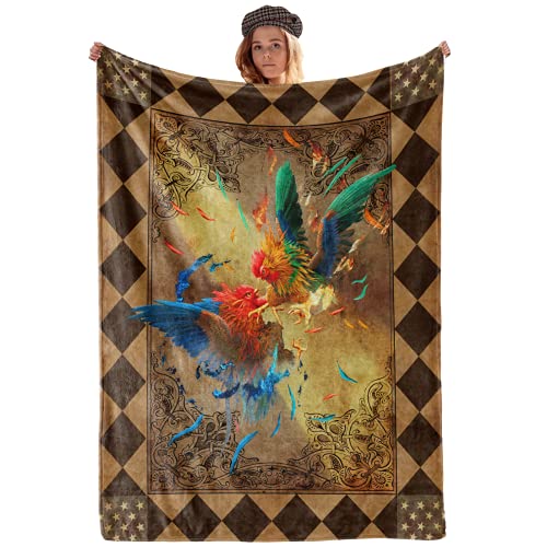 UOER Blanket Vintage Rooster Fighting Throw Blanket for Adult Kid ,Soft Plush Fluffy Warm Cozy Fleece Blanket Perfect for Bed Sofa Couch – Great Birthday, (80"x60")