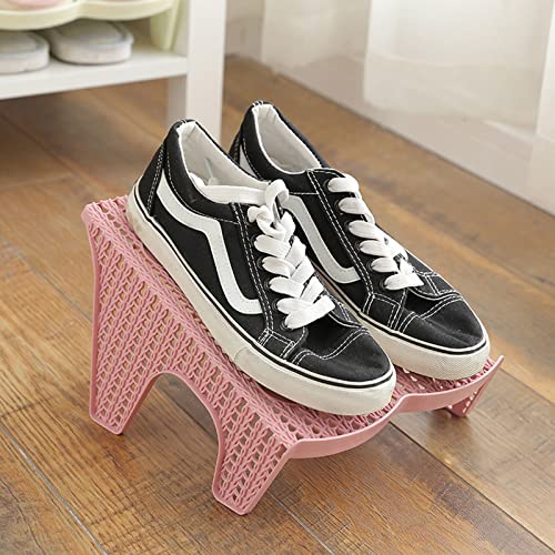 5PCS Plastic Shoe Slots Double-Row Shoe Rack High Heel Storage Organizer Space Saving Shoe Organizer for Bedroom (Pink)