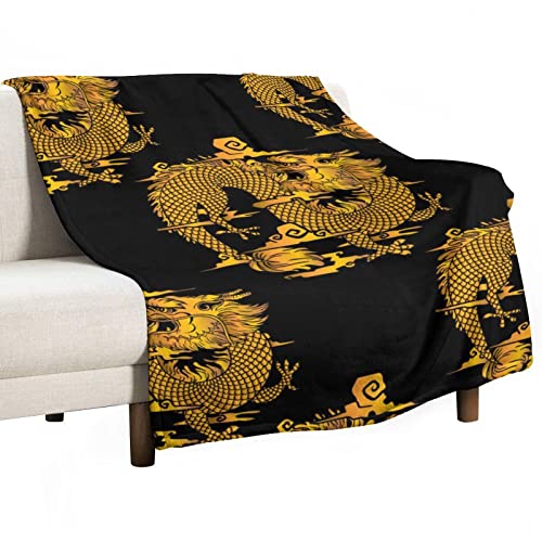 Traditional Eastern Dragons Throw Blanket for Couch Bed Flannel Lap Blanket Lightweight Cozy Plush Blanket for All Seasons 40"x60"