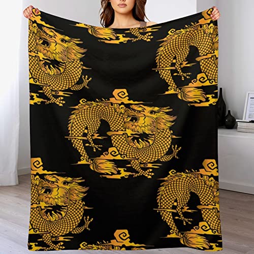 Traditional Eastern Dragons Throw Blanket for Couch Bed Flannel Lap Blanket Lightweight Cozy Plush Blanket for All Seasons 40"x60"