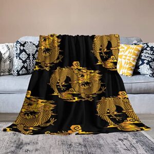 Traditional Eastern Dragons Throw Blanket for Couch Bed Flannel Lap Blanket Lightweight Cozy Plush Blanket for All Seasons 40"x60"