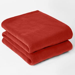 Dreamscene Large Warm Polar Fleece Throw Over Soft Blanket Luxury Plain Sofa Bed (Medium - 50" x 60", Red)