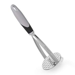 joyoldelf heavy duty potato masher, stainless steel integrated masher kitchen tool & food masher/potato smasher with non-slip handle, perfect for bean, vegetable, fruits, baby food, avocado, meat