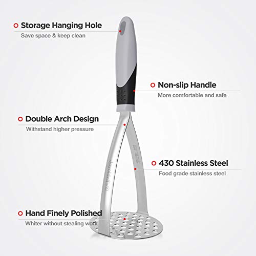 Joyoldelf Heavy Duty Potato Masher, Stainless Steel Integrated Masher Kitchen Tool & Food Masher/Potato Smasher with Non-slip Handle, Perfect for Bean, Vegetable, Fruits, Baby Food, Avocado, Meat