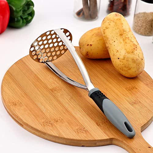 Joyoldelf Heavy Duty Potato Masher, Stainless Steel Integrated Masher Kitchen Tool & Food Masher/Potato Smasher with Non-slip Handle, Perfect for Bean, Vegetable, Fruits, Baby Food, Avocado, Meat