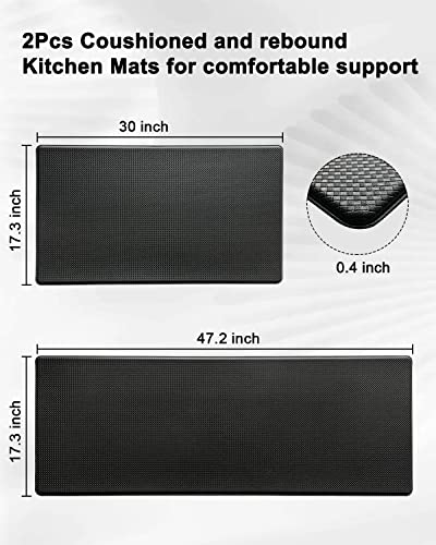 Artnice Anti Fatigue Kitchen Mats 2 Piece,Black Kitchen Rugs and Mats Sets, Memory Foam Waterproof Floor Mat for Kitchen,Mat for Standing Desk Anti-Fatigue for Work Place, Kitchen,Living Room,Laundry