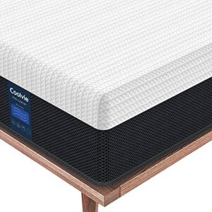 coolvie queen size mattress, 10 inch cooling gel memory foam mattress, pocket innerspring hybrid mattress for motion isolation & pressure relidf, mattress in a box, 100 night trial