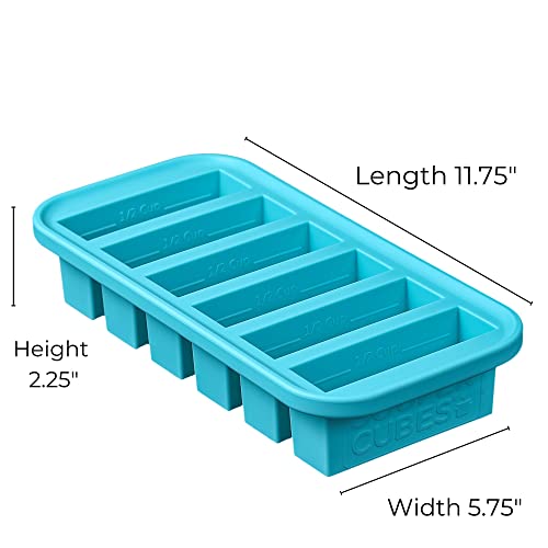 Souper Cubes 1/2-Cup Freezing Tray with lid, Aqua, makes 6 perfect 1/2 cup portions, freeze pesto, salsa, sauce, food