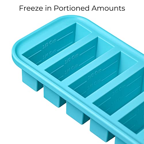 Souper Cubes 1/2-Cup Freezing Tray with lid, Aqua, makes 6 perfect 1/2 cup portions, freeze pesto, salsa, sauce, food