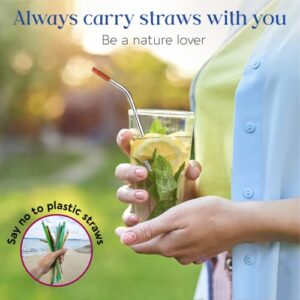 8-Pack Reusable Stainless Steel Straws with Colored & Black Silicone Tips, Straw Cleaner Brush and Polyester Bag, Reusable Straws for Tumblers & Mason Jars