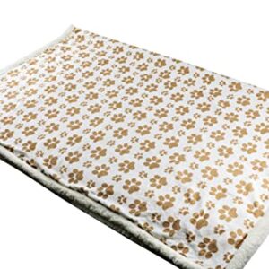 long rich Printed Dog paw Flannel Reverse to Sherpa Throw Blanket, Taupe, by Happycare Textiles