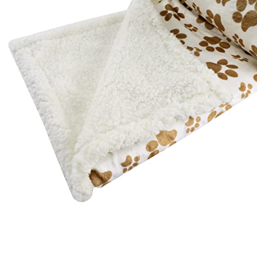 long rich Printed Dog paw Flannel Reverse to Sherpa Throw Blanket, Taupe, by Happycare Textiles