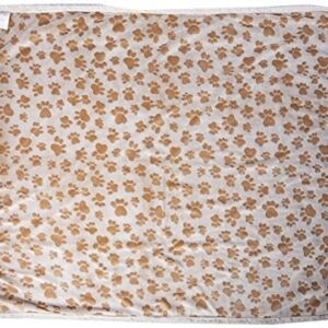 long rich Printed Dog paw Flannel Reverse to Sherpa Throw Blanket, Taupe, by Happycare Textiles