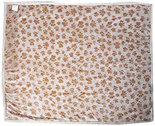 long rich Printed Dog paw Flannel Reverse to Sherpa Throw Blanket, Taupe, by Happycare Textiles