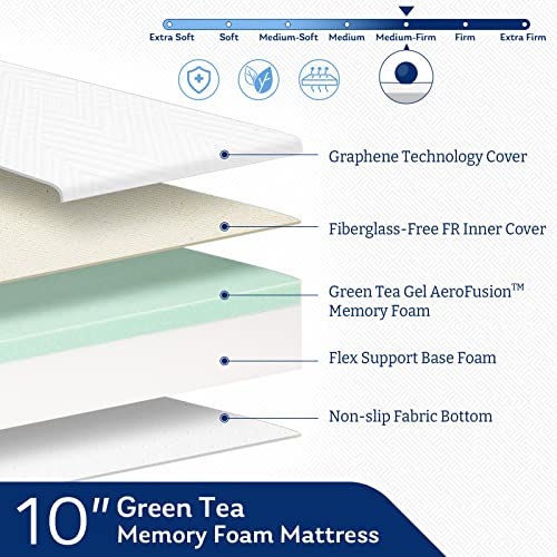 Queen Size Mattress in a Box, 10 inch Bed Mattresses, Cooling Gel Green Tea Memory Foam, Medium Firm