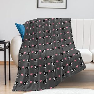 boston terrier love hearts gray throw blanket soft lightweight flannel blanket fuzzy sofa fleece blanket for use in bed living room home beachh couch travel 50"x40" for kid baby