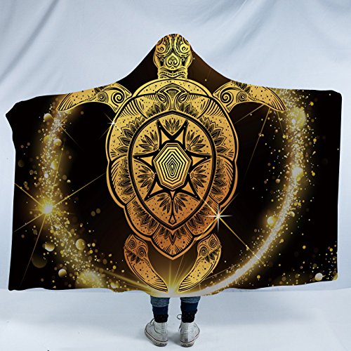 Sleepwish Sea Turtle Hooded Blanket Gold Bright Turtle Sherpa Blanket Hooded Turtle Throw Teen Adult Hooded Blanket (60"x 80")