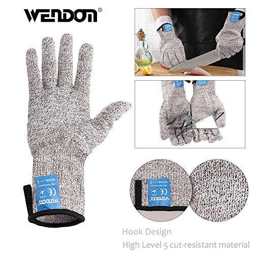 WENDOM Oyster Knife Shucker Set Oyster Shucking Knife and Gloves Cut Resistant Level 5 Protection Seafood Opener Kit Tools Gift(2knifes+2Glove+1Cloth)