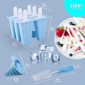 Silicone Popsicle Molds, 6 Pieces Ice Pop Molds, BPA Free Popsicle Mold Reusable Easy Release Ice Pop Maker, Popsicle Mould with Cleaning Brush and Silicone Funnel, Popsicle Molds Blue