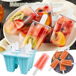 Silicone Popsicle Molds, 6 Pieces Ice Pop Molds, BPA Free Popsicle Mold Reusable Easy Release Ice Pop Maker, Popsicle Mould with Cleaning Brush and Silicone Funnel, Popsicle Molds Blue