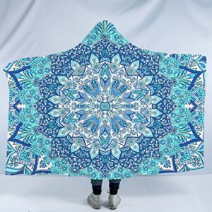 sleepwish turquoise teal fleece blanket bohemian mandala hooded blanket paisley floral sherpa blanket boho blanket with hood (adults 60"x 80")