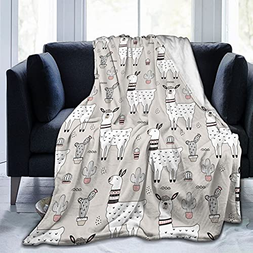 Llama and Cactus Flannel Reversible Sherpa Throw Blanket Fuzzy and Soft Fleece Bed Blanket