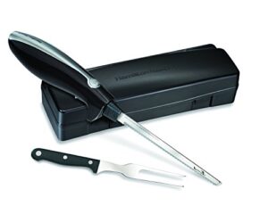 hamilton beach electric knife for carving meats, poultry, bread, crafting foam and more, storage case and serving fork included, black