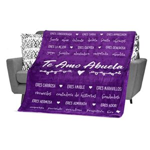 filo estilo mothers day gifts for abuela in spanish, abuela blanket, feliz dia de las madres, regalos para abuela en español for birthday/cumpleaños from los nietos, 60x50 inches (purple, fleece)