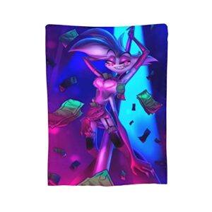 Woodyotime Angel Dust Hazbin Hotel 1 Throw Blanket, Super Soft Lightweight Flannel Fleece Blankets for Bed Couch Sofa, All Season Warm Cozy Fuzzy Plush Microfiber Blanket for Hot Sleepers 60"X50"