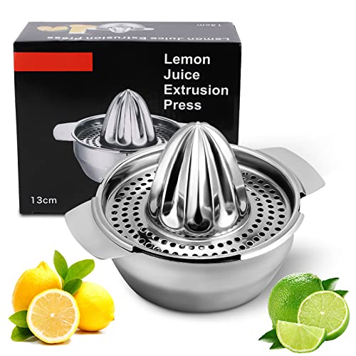 TRUSBER Citrus Hand Lemon Juicer, Stainless Steel Citrus Manual Juicer Squeezer with Strainer & Bowl for Lemon,Orange,Grapefruit - Dishwasher Safe