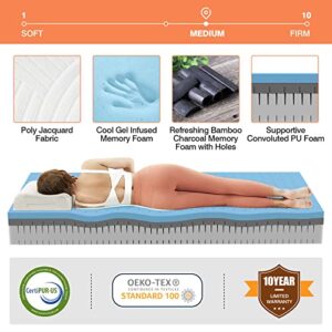 KOMFOTT 10 Inch Adjustable Bed Mattress Twin XL, 3D Transformable Cutting Mattress with Cool Gel Infused Memory Foam & Bamboo Charcoal Memory Foam, Mattress in a Box with CertiPUR-US Certified