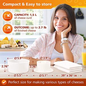 Grand Way Cheese Mold with a Follower and Cheesecloth – Cheese Making Kit – Cheesemaking Supplies – Cheese Set for Press – Reusable Cheesecloth – 100% Cotton Cloth for Straining – Paneer Maker