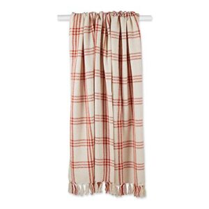 DII Modern Farmhouse Plaid Collection Cotton Fringe Throw Blanket, 50x60, White/Vintage Red