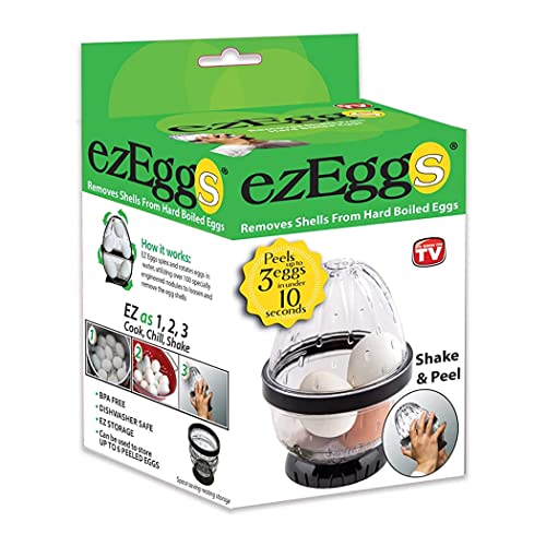 EZ EGGS Hard Boiled Egg Peeler, 3 Egg Capacity – Handheld Specialty Kitchen Tool Peels Egg Shells in Seconds (As Seen on TV)