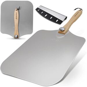 kitchus moon large pizza peel 16 inch - extra large metal pizza peel with 14 inch stainless steel pizza cutter rocker, pizza spatula paddle to move large pizza, pizza paddle with folding handle