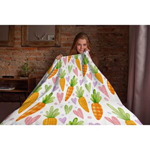 Easter Blanket Cute Carrots Blanket Soft Cozy Warm Lightweight Plush Fleece Throw Blanket Bed Quilts Easter Gifts for Women Men Couch Sofa Travel 60"x80" L for Adults