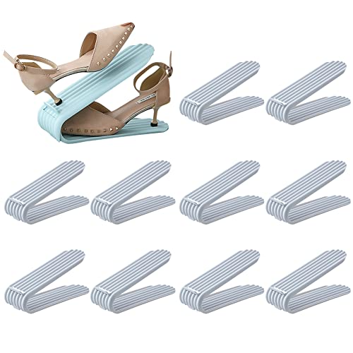 ZANBANG Shoe Slots Organizer,10 Pack Detachable and Adjustable Shoe Stacker for Closet Organization ZML-288 (Grey White)