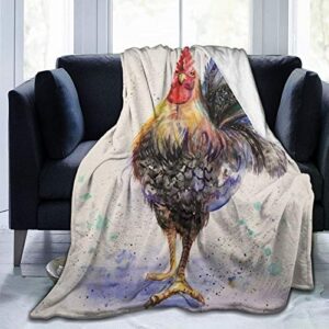 watercolor rooster coloful chicken soft throw blanket all season microplush warm blankets lightweight tufted fuzzy flannel fleece throws blanket for bed sofa couch 50"x40"