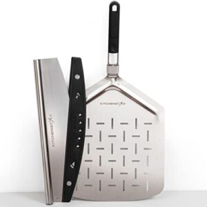 kitchenstar pizza cutter rocker 16 inch + pizza paddle with folding handle (13 x 16.5") - pizza making set bundle