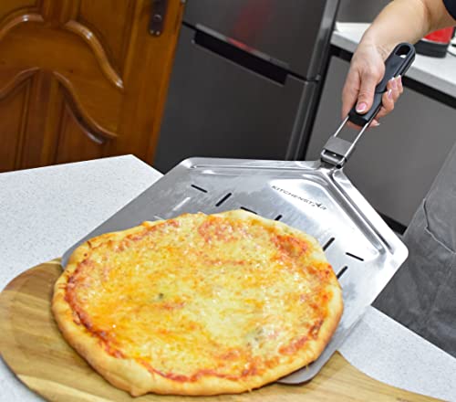 KitchenStar Pizza Cutter Rocker 16 inch + Pizza Paddle with Folding Handle (13 x 16.5") - Pizza Making Set Bundle