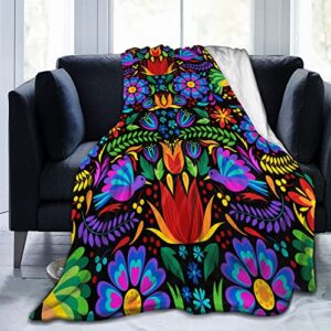 pubnico colorful mexican floral and bird blanket , flannel blanket fluffy cozy fuzzy throws non-shedding for nap bed sofa couch home decor