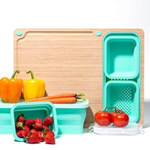 TidyBoard Meal Prep System - Bamboo Cutting Board - The Quick & Easy Meal Prep Solution, Teal