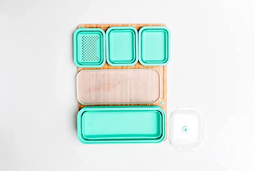 TidyBoard Meal Prep System - Bamboo Cutting Board - The Quick & Easy Meal Prep Solution, Teal