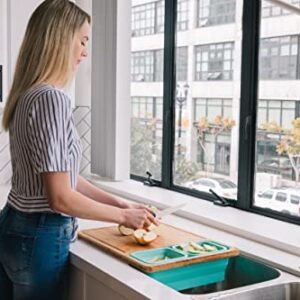 TidyBoard Meal Prep System - Bamboo Cutting Board - The Quick & Easy Meal Prep Solution, Teal