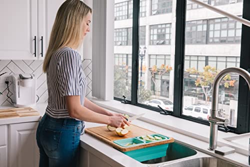 TidyBoard Meal Prep System - Bamboo Cutting Board - The Quick & Easy Meal Prep Solution, Teal